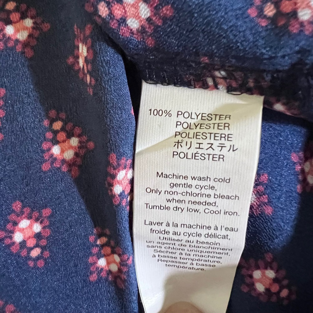 Gap Women Navy Pink Shades Diamond Print Scoop Neck High Low Blouse. EUC - Picture 6 of 6